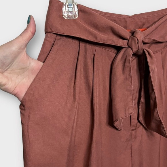 Anthropologie Cartonnier Kingsley Dusty Rose Tie Waist Pleat Front Pant Size 4 - Picture 4 of 11